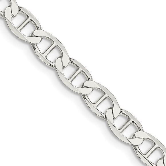 5.7mm Sterling Silver Hollow Flat Anchor Chain Necklace 26 Inch